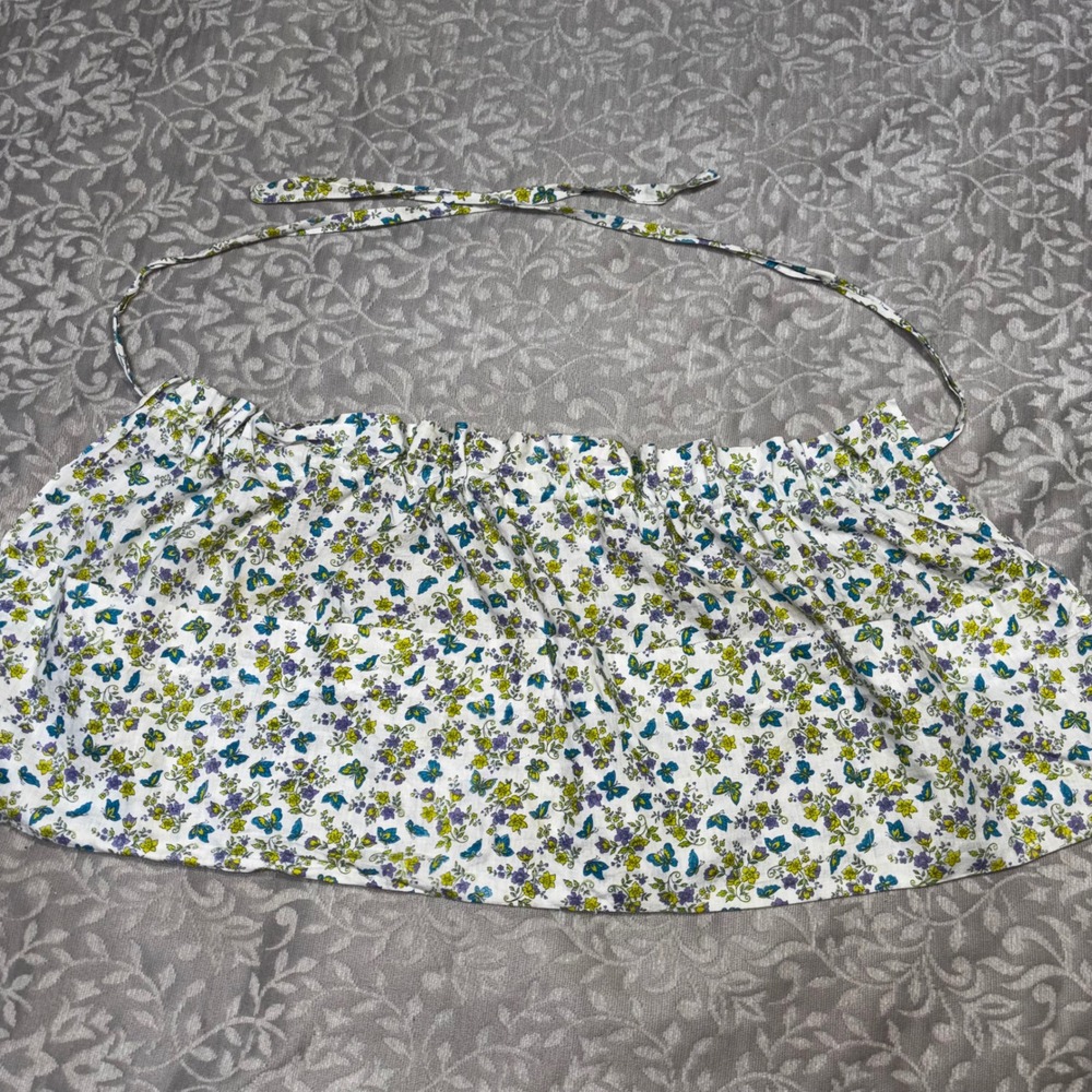 Vintage Floral Butterfly Half Apron Yellow Purple Teal Handmade‎ Pockets